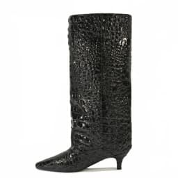 Women's Spring and Autumn New Cat Heel Wide Knee Knee Boots Fashion Pointed Women's Low Heel Mid Heeled Boots