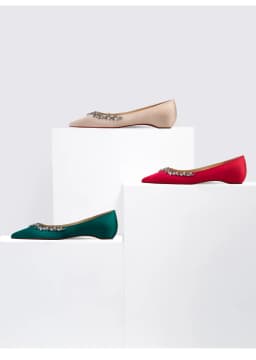 jade green flats with sheep skin lining red bottom women shallow summer slip on shoes with rhinestones pointed toe summer sandal