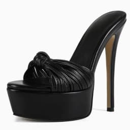 Size 47 Black Matte Leather Bow Knot Open Toe Platform High Heel Mules Shallow Slip on Stiletto Thin Heels Modern Slippers Shoes