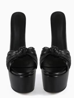 Size 47 Black Matte Leather Bow Knot Open Toe Platform High Heel Mules Shallow Slip on Stiletto Thin Heels Modern Slippers Shoes