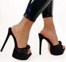Size 47 Black Matte Leather Bow Knot Open Toe Platform High Heel Mules Shallow Slip on Stiletto Thin Heels Modern Slippers Shoes
