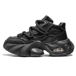 Men High Top Chunky Dad Sneakers Thick Wave Air Cushion Midsole Thick Rope Laces Leather Platform Street Fashion Casual Shoes