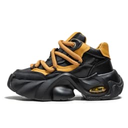 Men High Top Chunky Dad Sneakers Thick Wave Air Cushion Midsole Thick Rope Laces Leather Platform Street Fashion Casual Shoes