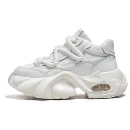 Men High Top Chunky Dad Sneakers Thick Wave Air Cushion Midsole Thick Rope Laces Leather Platform Street Fashion Casual Shoes