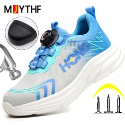 Fashion Work Safety Shoes Men Rotating Button Work Sneakers Steel Toe Shoes Puncture-Proof Protection Shoes Security Boots Men