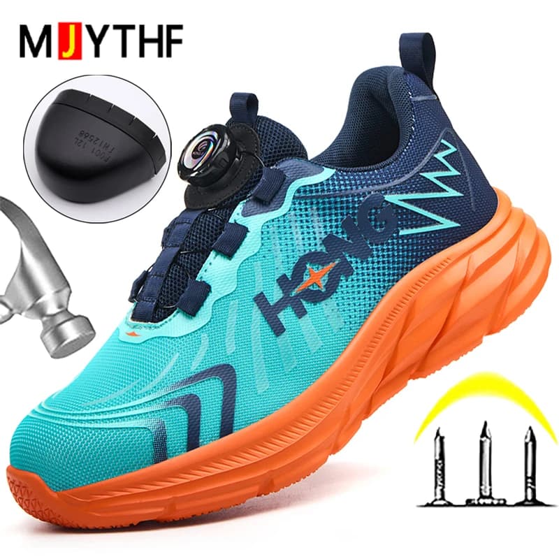 Fashion Work Safety Shoes Men Rotating Button Work Sneakers Steel Toe Shoes Puncture-Proof Protection Shoes Security Boots Men