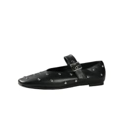 Meotina Women Genuine Leather Mary Janes Round Toe Flats Buckle Crystal Concise Glove Shoes Ladies Fashion Shoes Spring Autumn