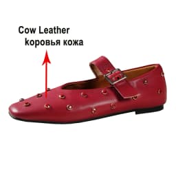 Meotina Women Genuine Leather Mary Janes Round Toe Flats Buckle Crystal Concise Glove Shoes Ladies Fashion Shoes Spring Autumn