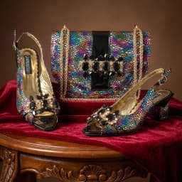 2026 New Elegant Rhinestone Peep Toe Women High Heels Sandals Italian Design with Coordinating Green Handbag Party Shoes and Bag
