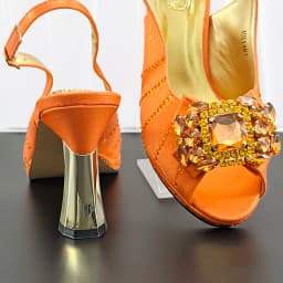INS New Arrival Orange Color Party Wedding Pointed Toe Ladies Casual High Heels and Soft Bag Set Decorated With Rhinestone