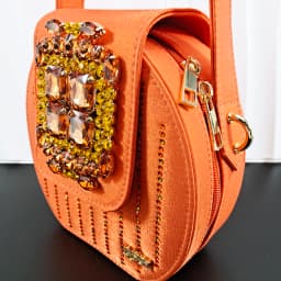 INS New Arrival Orange Color Party Wedding Pointed Toe Ladies Casual High Heels and Soft Bag Set Decorated With Rhinestone