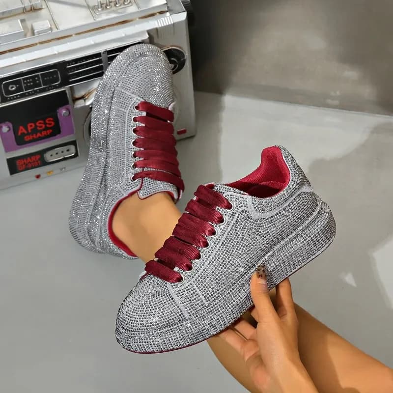 Brand Women's Sneakers Luxury Rhinestones Women Causal Shoes Designer Platform Sport Shoes Fashion Comfort Women Shoes Plus Size
