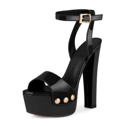 Onlymaker Women Peep Toe Platform Patent Leather Ankle Strap Sandals Slingback Party Dress Big Size Chuny Heel Sandals