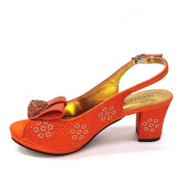 2026 New Nigerian Bigger Size Women Heel Party Shoes and Bag Set Orange Colour Rhinestone Handbag Italian Design Wedding