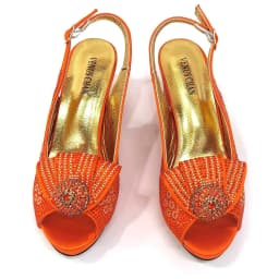 2026 New Nigerian Bigger Size Women Heel Party Shoes and Bag Set Orange Colour Rhinestone Handbag Italian Design Wedding
