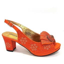 2026 New Nigerian Bigger Size Women Heel Party Shoes and Bag Set Orange Colour Rhinestone Handbag Italian Design Wedding