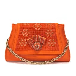 2026 New Nigerian Bigger Size Women Heel Party Shoes and Bag Set Orange Colour Rhinestone Handbag Italian Design Wedding