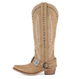 Onlymaker Cowboy Boots for Women Knee High Western Cowgirl Boots with Embroidery Belt Buckle Chains Zipper Chunky Heel Boots