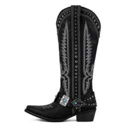 Onlymaker Cowboy Boots for Women Knee High Western Cowgirl Boots with Embroidery Belt Buckle Chains Zipper Chunky Heel Boots