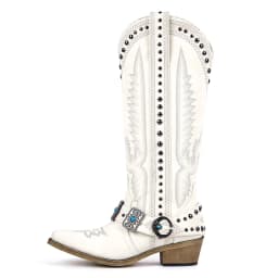 Onlymaker Cowboy Boots for Women Knee High Western Cowgirl Boots with Embroidery Belt Buckle Chains Zipper Chunky Heel Boots