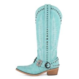 Onlymaker Cowboy Boots for Women Knee High Western Cowgirl Boots with Embroidery Belt Buckle Chains Zipper Chunky Heel Boots