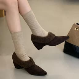 Elegant Women Pumps Thick Low Heel 2026 Winter Warm Fur Shoes New Fashion Ladies Shoes For Party Dress Pumps Pointed To Footwear