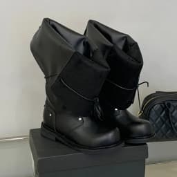 ZAROY Strap Lace Up Knee High Boots Women Autumn Winter Wide Calf Fold Ankle Boots Chunky Low Heel Patchwork Riding Booties