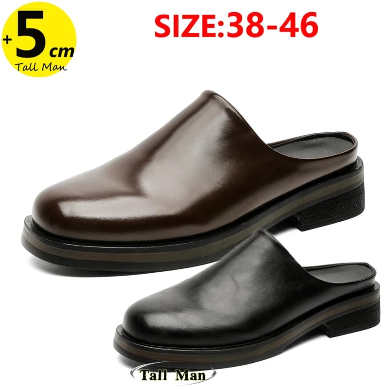 Loafers Height 5cm Leather Slippers Men's Summer Slip-on Shoes Business Casual Plus Size 38-46