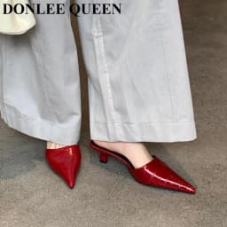 2026 Woman Slippers Pointed Toe Outside Dress Sandals Slides Mules Low Heel Shoes For Women Comfortable Luxury Korea Style Pumps