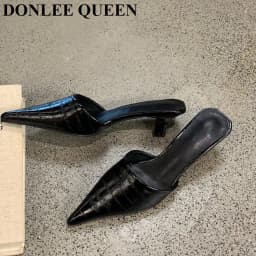 2026 Woman Slippers Pointed Toe Outside Dress Sandals Slides Mules Low Heel Shoes For Women Comfortable Luxury Korea Style Pumps