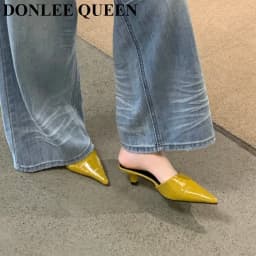 2026 Woman Slippers Pointed Toe Outside Dress Sandals Slides Mules Low Heel Shoes For Women Comfortable Luxury Korea Style Pumps
