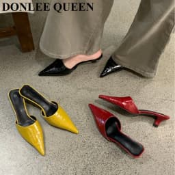 2026 Woman Slippers Pointed Toe Outside Dress Sandals Slides Mules Low Heel Shoes For Women Comfortable Luxury Korea Style Pumps