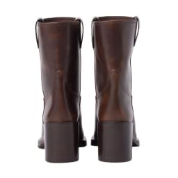 Arden Furtado Women's Spring Cowhide Ankle Boots Black Round Toe Pull-On Chunky Heels Modern Large Size Simple Style