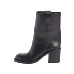 Arden Furtado Women's Spring Cowhide Ankle Boots Black Round Toe Pull-On Chunky Heels Modern Large Size Simple Style