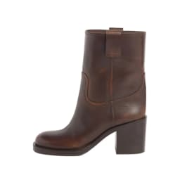 Arden Furtado Women's Spring Cowhide Ankle Boots Black Round Toe Pull-On Chunky Heels Modern Large Size Simple Style