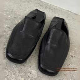 Black Soft Leather Square-Toe Backless Mule Loafers 2-Way Wear Foldable Back Men's Shoes Trendy Luxury Handmade Men's Shoes