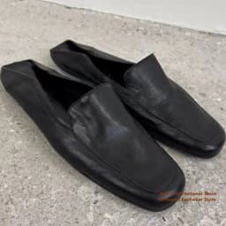 Black Soft Leather Square-Toe Backless Mule Loafers 2-Way Wear Foldable Back Men's Shoes Trendy Luxury Handmade Men's Shoes