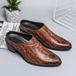 Summer New British Style Men Mules Slipper Ceremonial heightening Shoes Hombre Daily Dress Casual Pointed Designer Leather Shoes