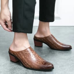 Summer New British Style Men Mules Slipper Ceremonial heightening Shoes Hombre Daily Dress Casual Pointed Designer Leather Shoes