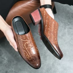 Summer New British Style Men Mules Slipper Ceremonial heightening Shoes Hombre Daily Dress Casual Pointed Designer Leather Shoes
