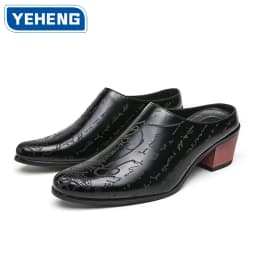 Summer New British Style Men Mules Slipper Ceremonial heightening Shoes Hombre Daily Dress Casual Pointed Designer Leather Shoes