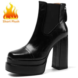 MILI-MIYA Fashion Platform Women Full Genuine Leather Ankle Boots Super High Thick Heels Solid Color Zippers Handmade For Ladies