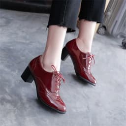 Big Size 43 Women Oxfords Retro High Thick Heels Brogues Blue Red Black Round Toe Party Dress Office Lady British Lace Up Shoes