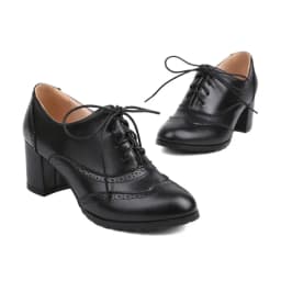 Big Size 43 Women Oxfords Retro High Thick Heels Brogues Blue Red Black Round Toe Party Dress Office Lady British Lace Up Shoes