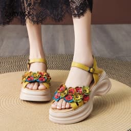ZXRYXGS Bohemian Style Classic Flowers Sandals Fashionable Shoes Woman New 2026 Premium Real Leather Platform Increase Sandals