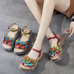ZXRYXGS Bohemian Style Classic Flowers Sandals Fashionable Shoes Woman New 2026 Premium Real Leather Platform Increase Sandals