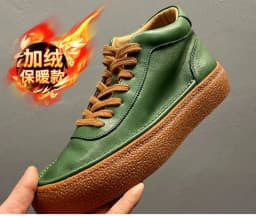 2025 New Men's Fleece Lined High Top Shoes, Retro Leather Work Boots with Chunky Sole, All-Day Comfort Winter Casual Sneakers