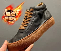2025 New Men's Fleece Lined High Top Shoes, Retro Leather Work Boots with Chunky Sole, All-Day Comfort Winter Casual Sneakers