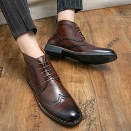 Brand Winter Men Snow Boots Good Quality Leather Ankle Derby Brogue Shoes High Top Lace Up Autumn Black Fashion Size 38-45