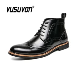 Brand Winter Men Snow Boots Good Quality Leather Ankle Derby Brogue Shoes High Top Lace Up Autumn Black Fashion Size 38-45